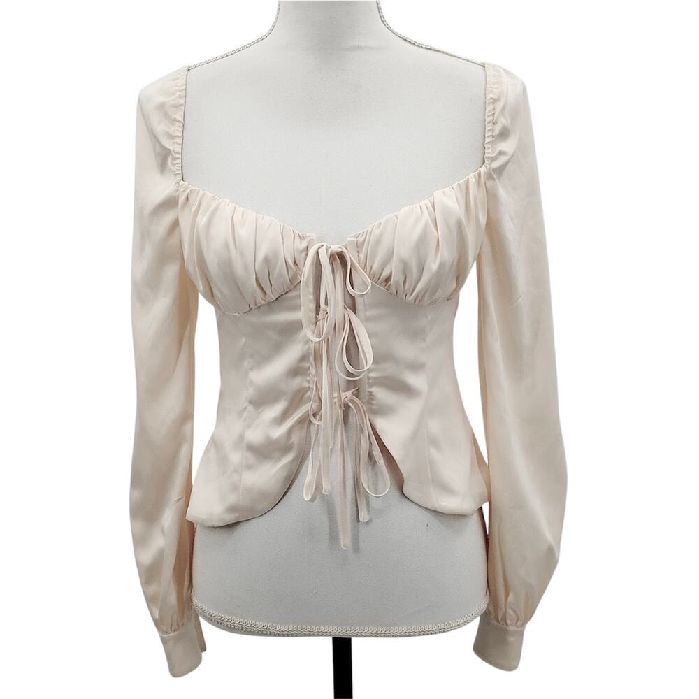 Revolve Majorelle Waldorf Top Blouse Tie Front Ivory Cream Satin Size XS